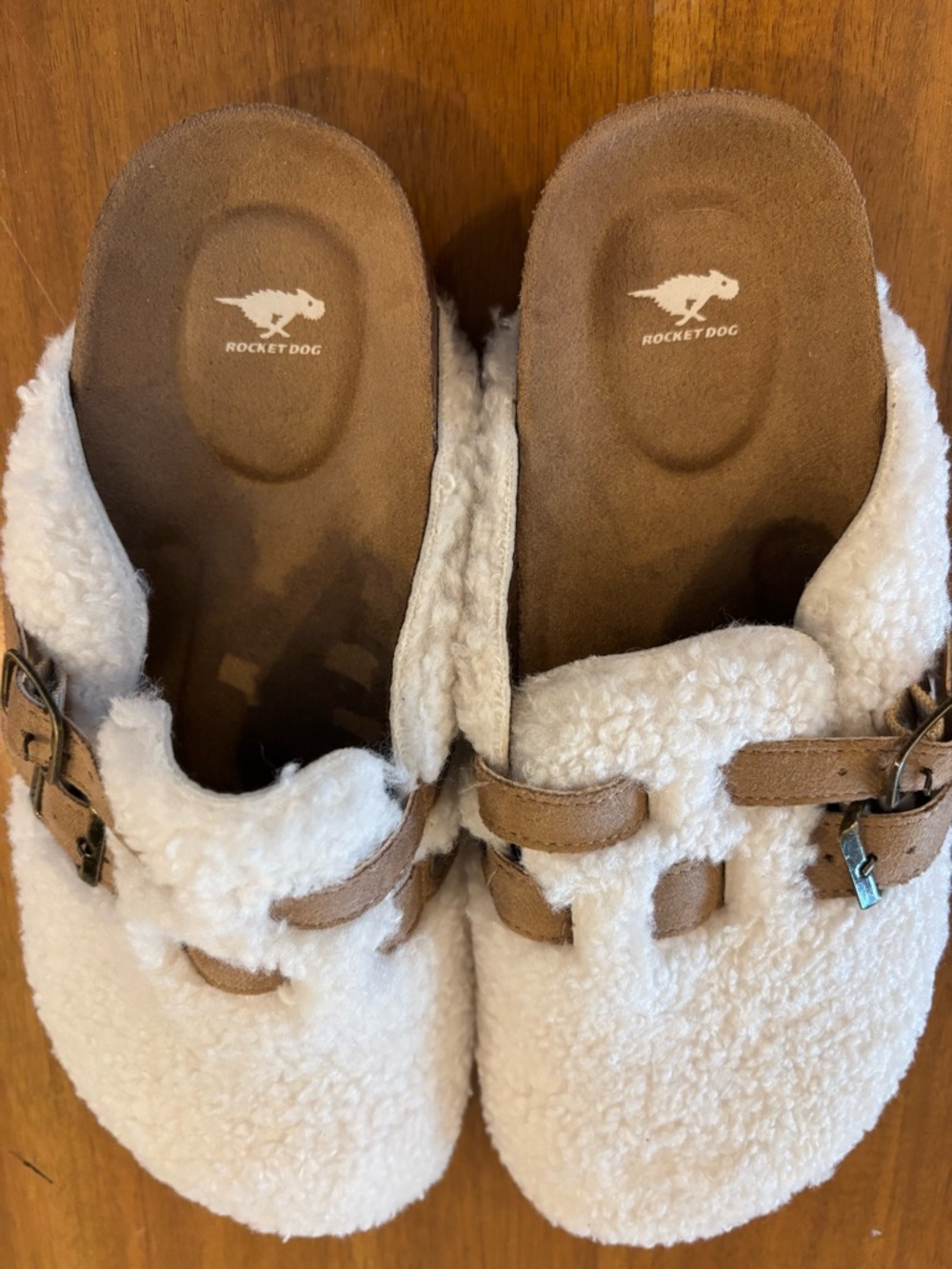 Rocket Dog Cream Sherpa Clog with Brown Straps